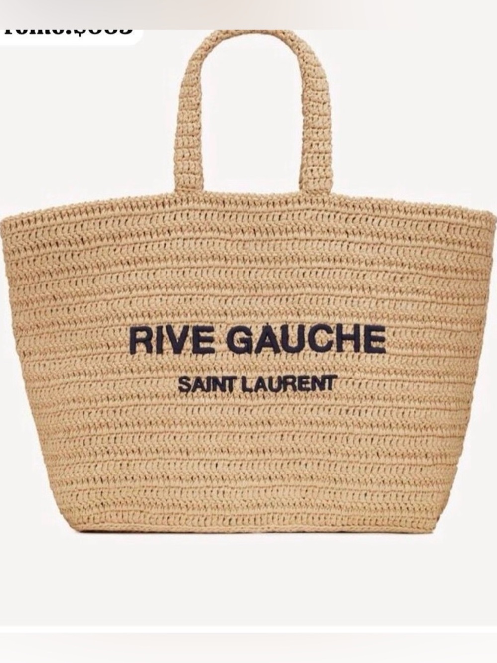 Saint Laurent Straw Rive Gauche Tote with Black Logo